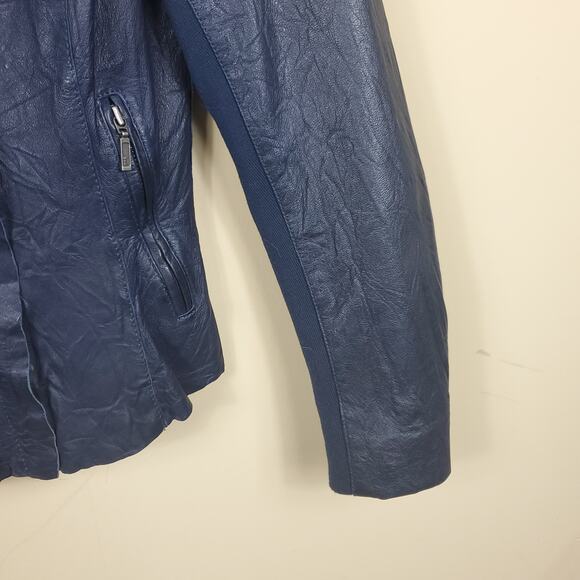Cigno Nero Blue Leather Moto Jacket Size 36 - Picture 4 of 12